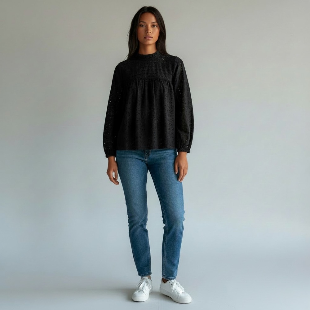 J. Crew Black Eyelet Blouse